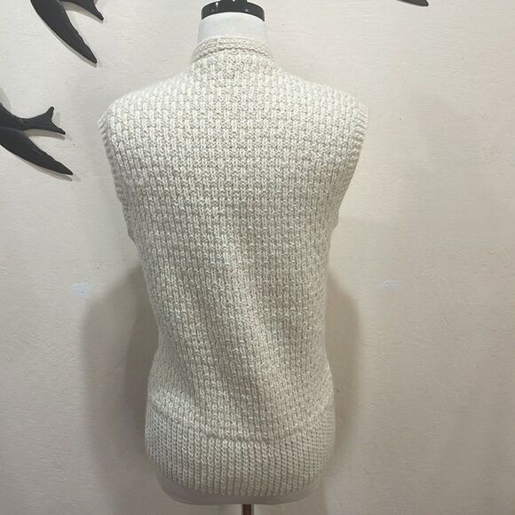 Vintage Aran Irish Fisherman Hand Knit Wool Vest With Embroidered Shamrock - S/M - Picture 6 of 8